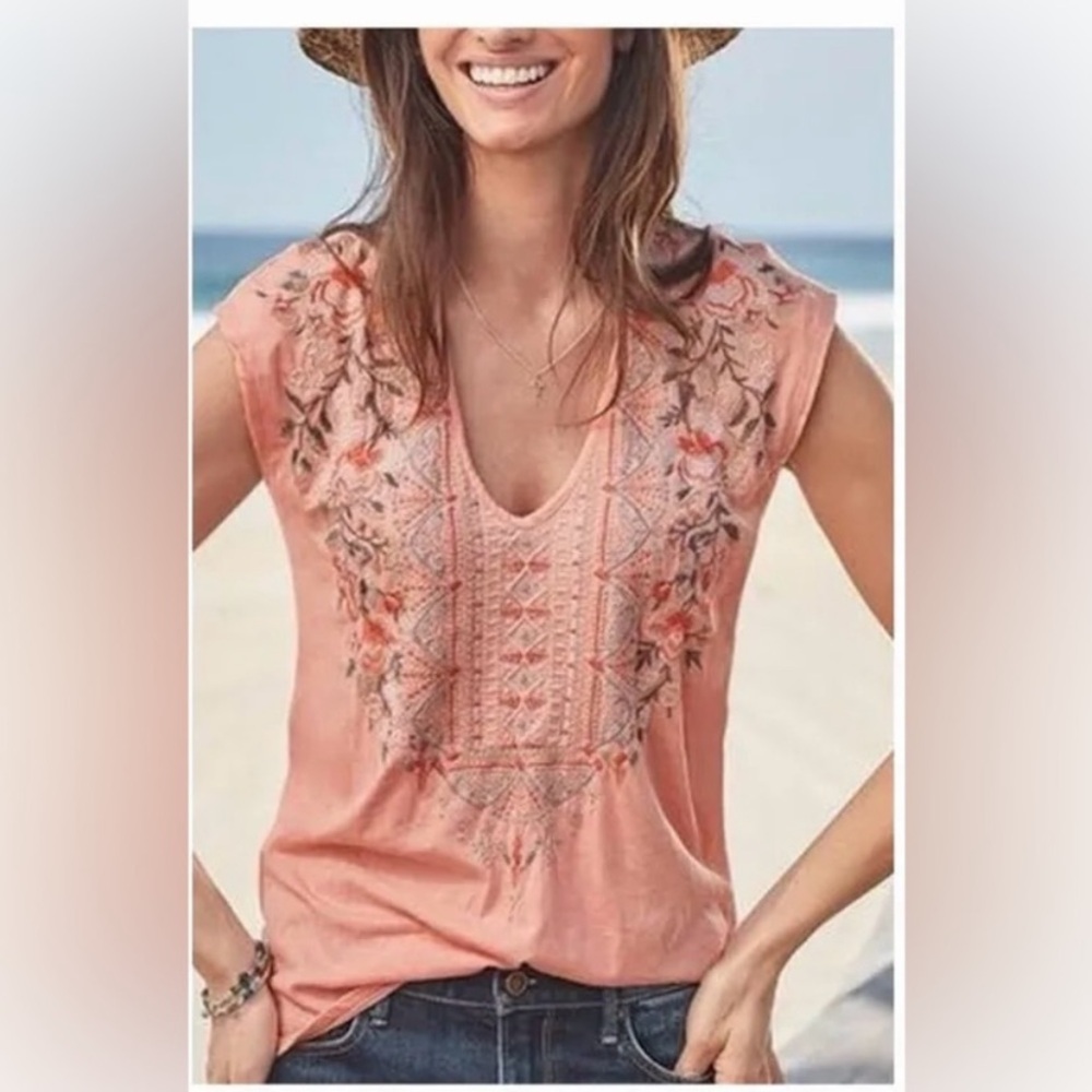 Johnny Was Calida Embroidered Floral Boho Top
